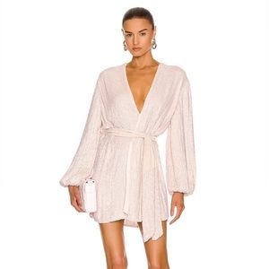NEW Retrofete Gabrielle Robe Mini Dress Dusty Rose Pink Blush Long Sleeve Small